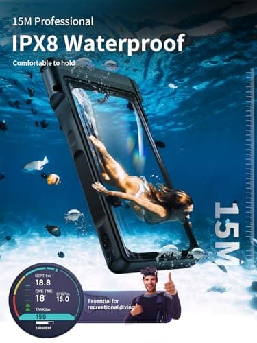 Lanhiem Waterproof Phone Case Universal, Professional IPX8 Waterproof 15M Diving Phone Cover [Underwater Touchscreen] Case for iPhone Samsung Google Xiaomi and 4.7-6.9'' Mobile Phones, Black — view 2