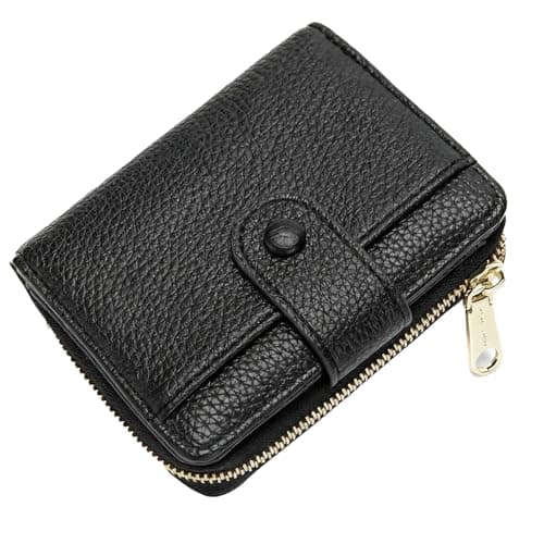 SGETHCH Small Purse for Women - RFID Blocking Bifold Leather Wallet - Compact Card Holder with Zipper Coin Pocket & ID Window - Ladies Minimalist Travel Money Wallet & Organizer - Black