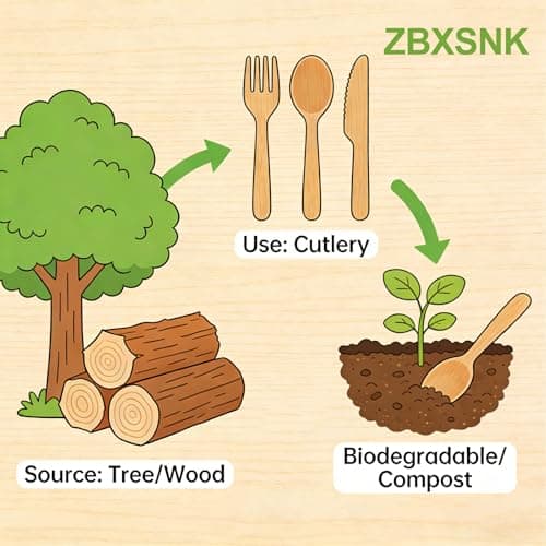 ZBXSNK 360Pcs Reusable Wooden Cutlery Set - Biodegradable Compostable Cutlery Set with 120 Spoons, 120 Forks & 120 Knives, Party Bamboo Cutlery for Picnic Camping Wedding — view 5