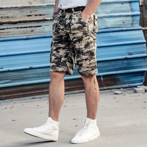 YUECIBAI Sports Running Shorts For Men Summer Shorts Fashion Camouflage Multi-Pocket Army Casual Shorts 36 Grey — view 3