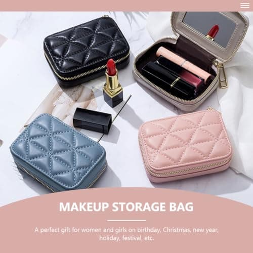 VICASKY Portable Cosmetic Bag for Women Simple Design Drawstring Closure for Travel Makeup Lipstick Bag and Small Items Storage Made of Genuine Leather Lightweight — view 6