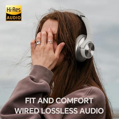 OneOdio A10 Hybrid Active Noise Cancelling Headphones [62 Hrs Playtime] Wireless Bluetooth Over Ear Headphones with Hi-Res Audio, Transparency Mode, Deep Bass, CVC 8.0, for Travel Home Office (White) — view 6