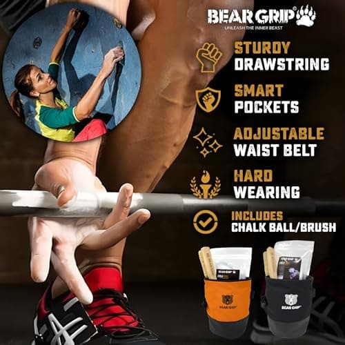 BEAR GRIP Premium Chalk Bag Bundle Pack for Rock Climbing with Waist Belt Chalk Ball and Brush. (Black) — view 5