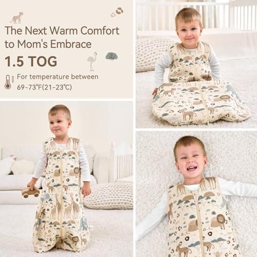 Unnivoll Baby Sleeping Bag 1.5 Tog 6-12 Months Cotton Sleep Sack Baby Sleep Bag Wearable Blanket with 2-Way Zipper for Newborn Infant Apricot Elephant — view 6