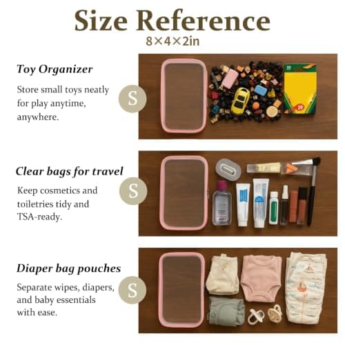 WELPIRT Clear Zipper Pouches,Hard Shell Zipper Case, Toiletry Bag for Travel, CLear Diaper Bag, Toiletry Pouch, Travel Organizer, Cosmetic Bag,Toy Storage Bins, Light Pink, M+3S, Light Pink — view 5