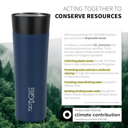 720°DGREE Travel Mug 460ml “PleasureToGo 2.0“ - Choose from 3 Sizes, 6h Hot, 12h Cold, Leakproof, 360° Drinking, BPA-Free, Hygienic - Slim Stainless Steel Thermo Cup for Coffee, Tea to Go - Blue — view 5