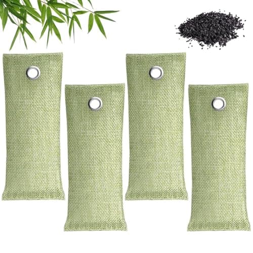 4 Pack Reusable Bamboo Charcoal Air Purifying Bags, 16x8 cm Odour Remover