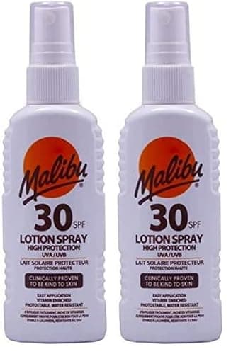 Malibu Sun SPF 30 Lotion Spray, High Protection Sun Cream Spray, Vitamin Enriched Moisturising Sunscreen Lotion for Body, Water Resistant, 100ml (Pack of 2)