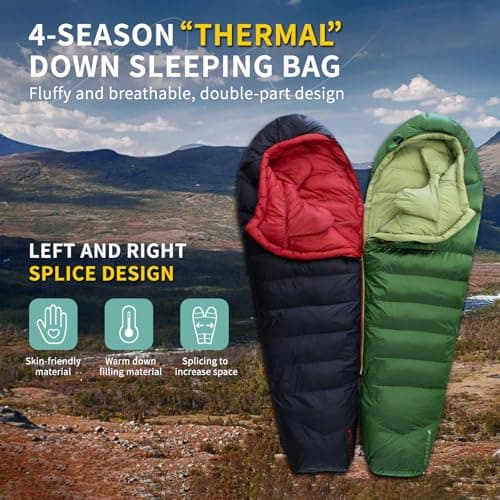 BUERTS Down Sleeping Bag Winter All-Season Sleeping Bag Outdoor Suitable for Adults and Children Outdoor Camping Hiking with Compression Bag.(5℃, Green) — view 5