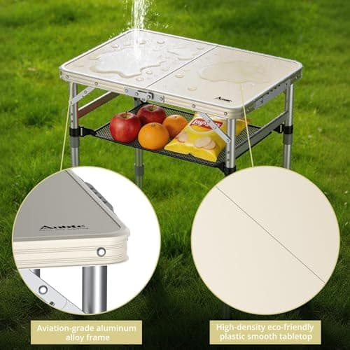 Anbte 2ft Small Folding Camping Table, Waterproof Plastic Tabletop, 58x40cm — view 4