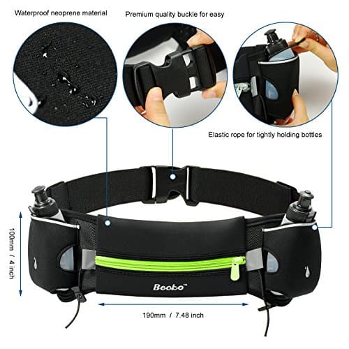 Becko Lightweight & Durable Running Belt - Waist Pack for Men & Women - Cycling, Walking, Running, Sports (Hydration/Black-Green) — view 2