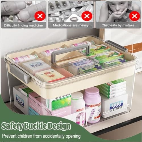 Sevitini Medicine Box, Medication Storage Box, 2-Layer Multi Grid Medicine Box, Large capacity, Medicine Container Box portable, for home,school,outdoor,office,travel — view 6