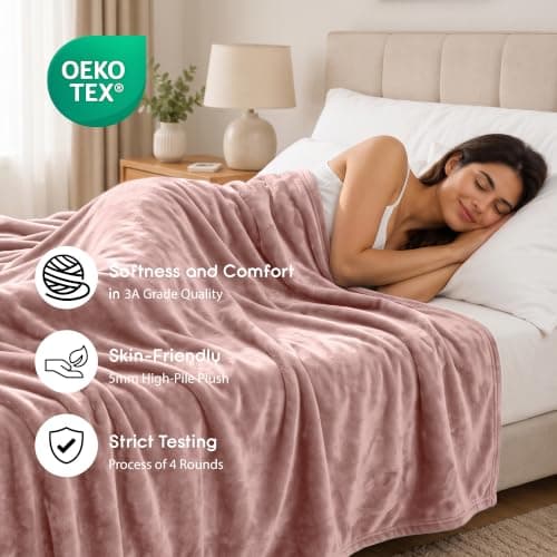 MOONLIGHT20015 Fleece Blanket Throws for Sofas Single - 400 GSM Fluffy Pink Blankets for Bed Couch and Travel - Silk Touch Warm Soft Cosy Throw for Adults Kids Fit All Season, 130x150 cm — view 2