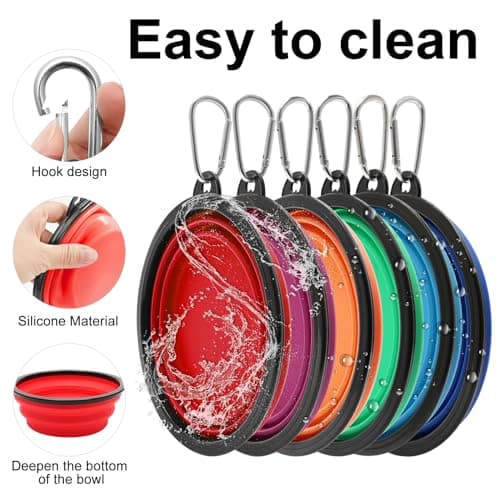 2 Pack Large Collapsible Dog Bowl, 1000ml/35oz Foldable Dog Travel Bowls, Portable Dogs Water Food Bowl with Carabiner, Pet Cat Feeding Cup Dish for Traveling, Walking (Red + orange) — view 3