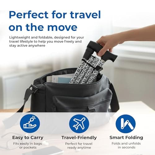 Life Healthcare Folding Walking Stick, Adjustable Cane, Black Leopard — view 5
