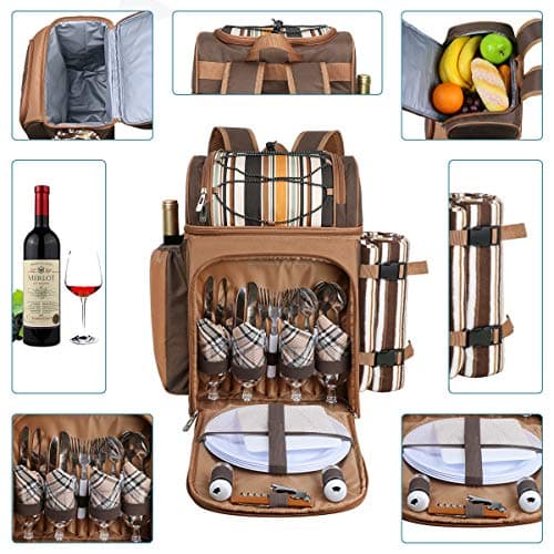 Hap Tim Picnic Basket Backpack for 4 Person with Insulated Leakproof Cooler Bag, Wine Holder, Fleece Blanket, Cutlery Set,Perfect for Beach, Hiking, Camping, BBQs, Family and Lovers Gifts(36079) — view 2