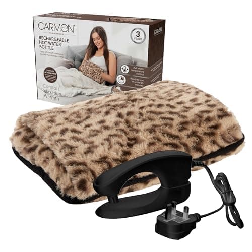 Carmen Rechargeable Hot Water Bottle, Hand Warmer, Automatic Temperature Control, Faux Fur Leopard Print – 350gsm,H x 17cm W x 24cm, C85043LPD