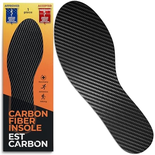 EstCarbon - Carbon Fibre Insole - 1 pc, UK Size Men 8-8.5, Women 9.5 - Unisex Orthotic Shoe Insert - Stiff Foot Plate - Turf Toe, Hallux Rigidus, Flat Feet, Plantar Fasciitis, Mortons Extension