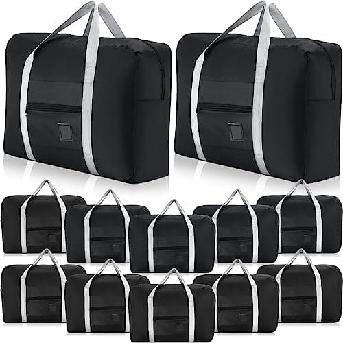12 Pcs Foldable Travel Bags Bulk Duffel Bag Tote, Black, 18.11 x 12.6 x