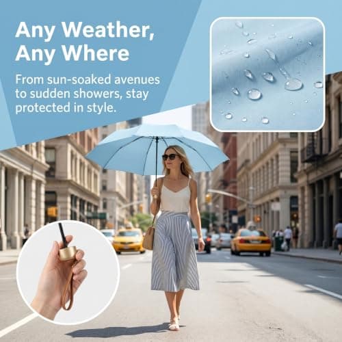 Perfeclan 5-Fold Compact Umbrella, UV Protection and Waterproof Travel Umbrella for Women, Lightweight Mini Folding Sunshade, Black Coated Sun and Rain Parasol for Purse, Daily Commute, Blue — view 3