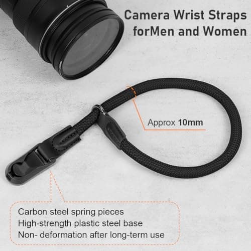 HOTUT Camera Wrist Strap,Climbing Rope Camera Wrist Band with Quick Release Buckle,Quick Release Hand Strap for Photographers,Nylon Rope Camera Wrist Band for SLR DSLR Digital Mirrorless Camera(Black) — view 2