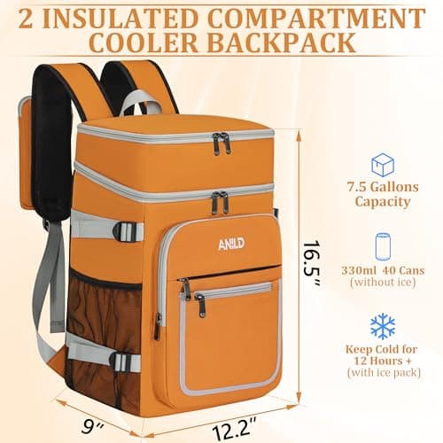Insulated Backpack Bag 30L for Camping, Picnic, BBQ, Beach, Hiking, Orange — view 2