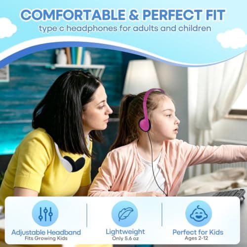 Type C Kids Headphones Bulk for School Classroom 20 Pack, Upgrade USB Type C Wired Headphones for Boys Girls Students Travel Learning Compatible with Tablet Smartphones Chromebook (Mixed Colors) — view 4