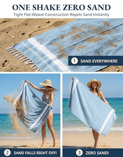 LANE LINEN Oversized Turkish Beach Towels – 4 Pack, 39"x71" Cotton Rich & Quick Dry Travel Towels for Adults, Lightweight & Pre-Washed for Soft Feel, Sky Blue — view 5