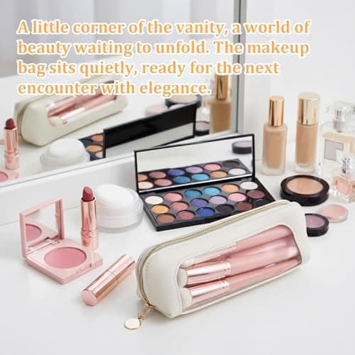 JJUNW 2Pcs Clear Makeup Brush Bag, Beige Leather Portable Makeup Brush Bag — view 3