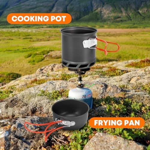 ALLOMN Camping Cooking Set, Outdoor Camping Cookware Kit Portable Cooking Mess Kit Pot Pan Sets for Backpacking Picnic Hiking Trekking Picnic Fishing Mountaineering, 1-2 Person Use — view 6