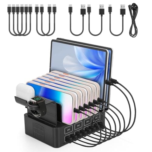 USB C Multi Charger Station, 16 Port 150W USB Charger Fast Multiple Charging Station with 8 Cables, Multi Device USB A Phone Ipad Desktop Smart Charger Stand with Removable Divider