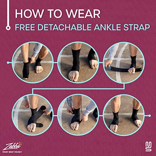 Modetro Sports Ankle Brace 2 Pack, Ankle Support for Ligament Damage, Compression Support Sleeve Socks w/Strap, Achilles Tendonitis Support, Black Plantar Fasciitis Foot Support for Men, Women — view 6