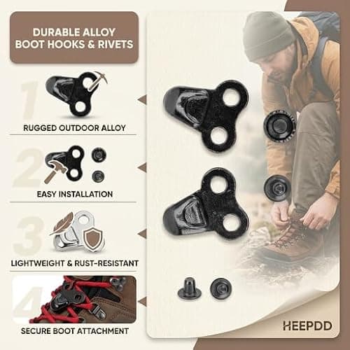 Shoelace Hooks for Boots, Durable Alloy Boot Hooks with Rivets for Quick Lacing Climb Hiking Shoes Work Outdoor Mountaineering Boots(#8) — view 3
