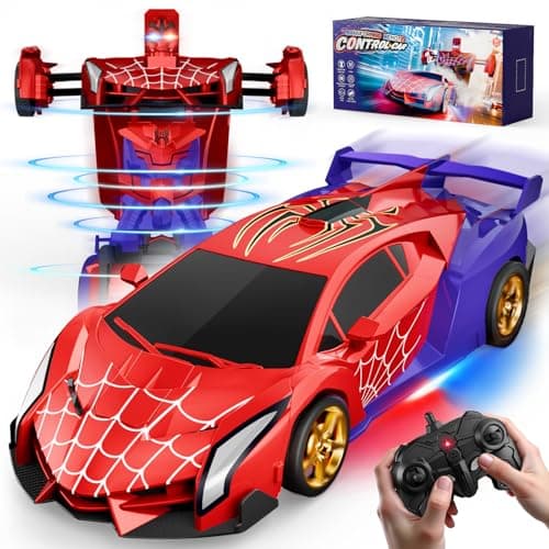Remote Control Transform Car w Eye & Underbody Lights, 2.4GHz Web RC Car & Robot One-Button Deformation & 360°Rotation, Boys Toys Gifts Present for 3 4 5 6 7 8 9 Year Old Boys Kids Toys Age 3-12