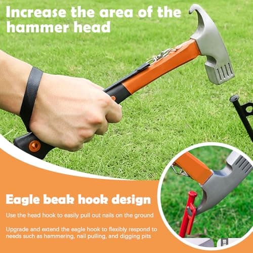 Camping Hammer with Tent Stake Remove, 12 inch Outdoor Multifunction Camping Mallet for Tent Pegs with Holding Strap and Tote Bag, for Outdoor Camp Picnic, Rustproof, Non-Slip Comfortable Grip — view 4
