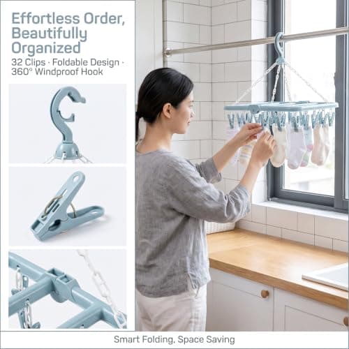 Sock Hangers For Drying with 32Clips,Collapsible 360°Rotating Sock Hanger — view 5