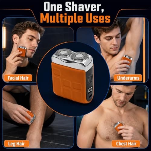 Mini Electric Shaver for Men Portable Travel Razor Cordless Rechargeable Rotary Beard Trimmer IPX5 Waterproof Pocket Power Shaver with Digital Display for Face Grooming Home Office Use Orange — view 6