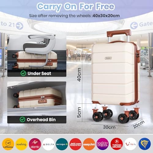 Tavoxda Cabin Suitcase Hand Small Travel Luggage, Carry On Suitcase with ABS Hard Shell Spinner &Removable Wheels for Ryanair, Wizz Air, 40x30x20cm Airline Approved, 16 Inch, White — view 3
