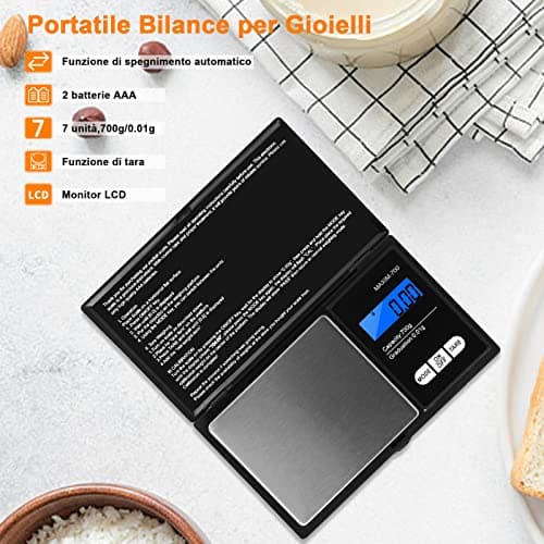 Vinabo 700g Digital Scales 0.01g, Kitchen Scales Digital,Mini Pocket Scales,precision scale LCD Display, Jewellery Scales Weighing Scales for Jewellery Gold Food Coffee Herb Coin (Battery included) — view 3