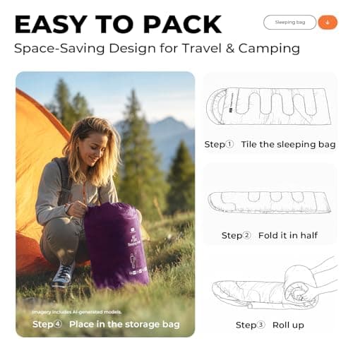 TANSTRIDER Sleeping Bags for Adults Warm Weather, Compact Lightweight Backpacking Sleeping Bag with Compression Sack for Youth, Camping Essentials Gear for Hiking Travel Climbing Outdoor & Indoor Use — view 6