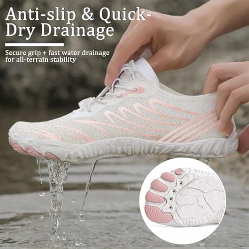 Shephorion Barefoot Water Shoes for Women Men, Quick Dry Aqua Beach Shoes with Wide Toe Box, Non-Slip for Swim Surf Diving Hiking Gym,White/Orange, 8 UK — view 5