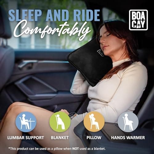 BOACAY Soft & Warm Travel Blanket for Aeroplane & Car - Essential for Long Flights for Women, Men, Children - Compact Pillow with Luggage Sleeve & Backpack Clip — view 6