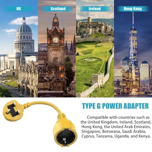 HITRENDS EU to UK Plug Adapter | 25CM Short Cable | With 13A Fused | Converts EU 2-Pin to UK 3-Pin | 250V/13A, 3250W for Power Tools & Appliances, Yellow — view 6
