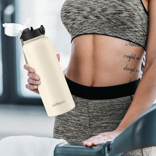 GOPPUS 1.2L/40oz Stainless Water Bottle with Straw Double Wall Insulated Bottles with Strap Large Vacuum Thermal Flask Leakproof Keep Cold Drinks Bottles with Flip Top Lid for Men Women BPA Free — view 6