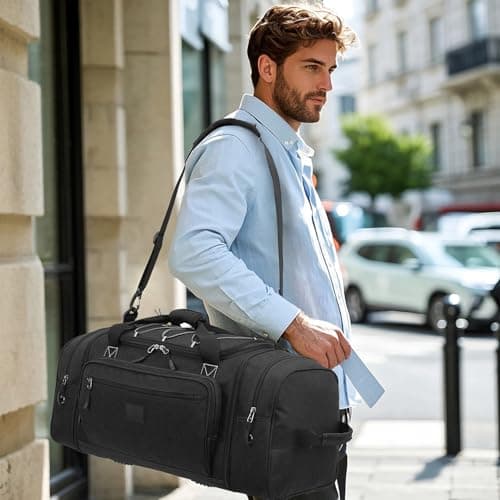 Laripwit Expandable Duffle Holdall Bag for Men 45-50L Medium Travel Duffel Bag Unisex Gym Sports Bag with Shoulder Strap | Multi-Pockets for Weekend Overnight Luggage, Black — view 2