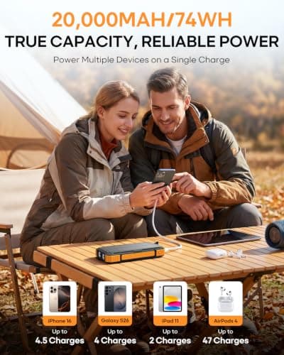 Solar Power Bank Fast Charging 20000mAh with 4 Built-in Cables 20W PD USB-C — view 2