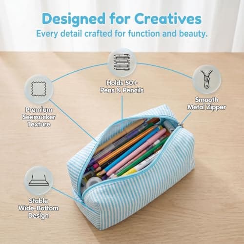 Dooaqiin Cute Pencil Case,Light Blue Pencil Case,Large Capacity Aesthetic Pencil,Stationery Organizer for Girls Secondary School Kids Travel Cosmetics — view 2