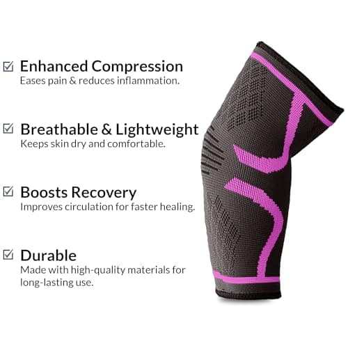 360 RELIEF Elbow Support for Men, Women, Kids, 1 Pack Compression Elbow Sleeve for Tennis, Golfers, Sports, Fitness, Gym, Weightlifting, Medium, Pink + Laundry Bag — view 4