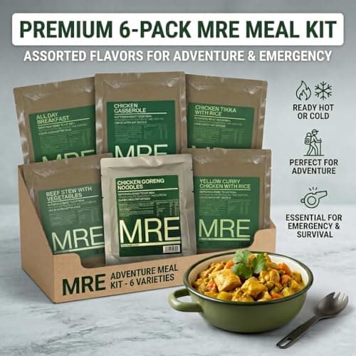 MRE Meal Ready to Eat Multi Pack – 6 Variety Military Style Emergency Food Rations | Shelf Stable Long Life Meals | Camping, Hiking, Festival & Emergency Preparedness Food Pack — view 3