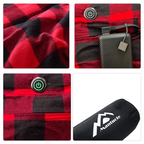 Mantuole Heated Sleeping Bag pad, 5 Heating Zones, Operated by 5V/2A Power Bank (Battery NOT Included) Black & Red Flannel. — view 5